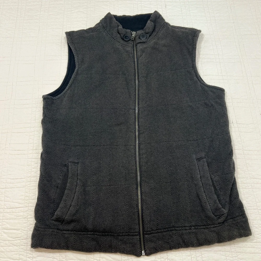 Banana Republic Mens Herringbone Quilted Vest Gray Full Zip Mock Neck Small